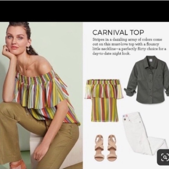 CAbi #5389 Maravilla Carnival Striped Off-the-Shoulder Top Colorful Size Medium - Picture 5 of 14